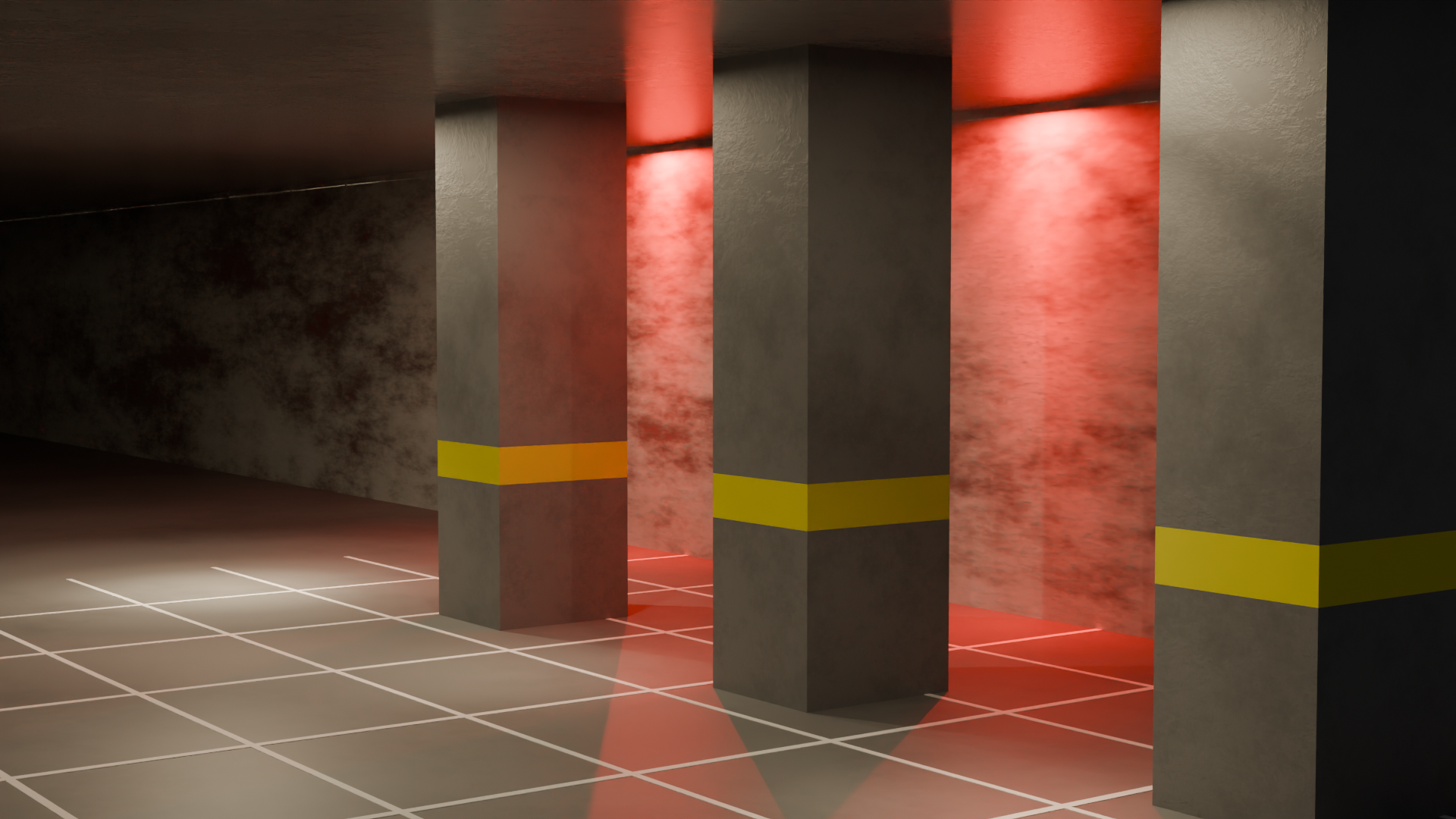 Parking level with a subtly discolored wall panel