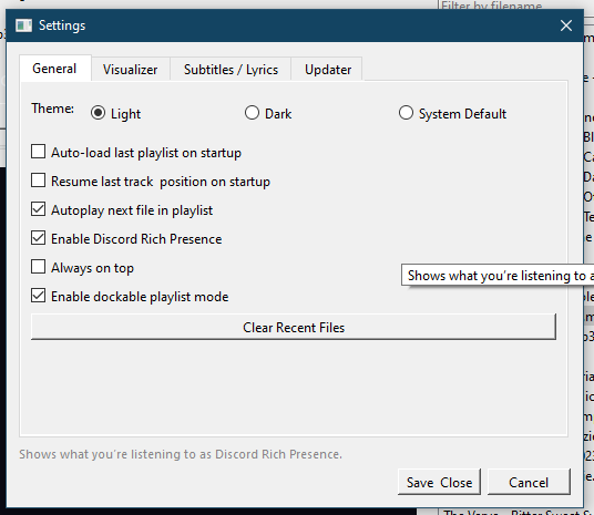 VidPlayer settings window screenshot